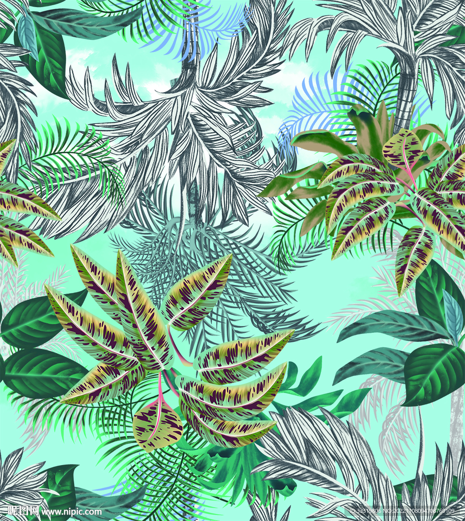 热带植物大牌设计印花