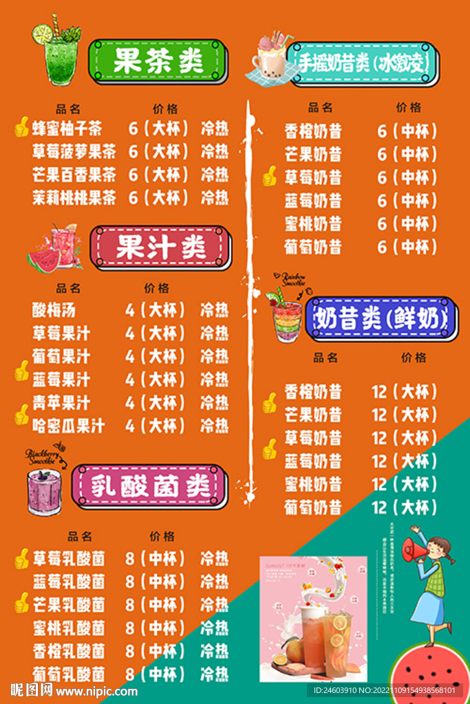 茶饮店饮品店价目表美食菜单