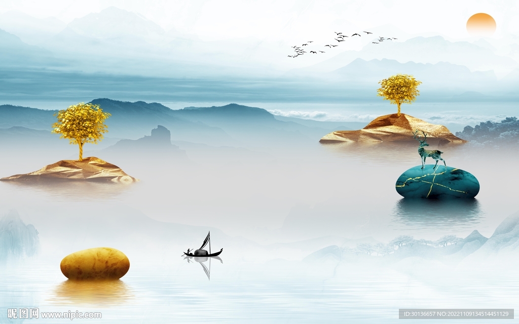 爆款 客厅高清山水 tif分层