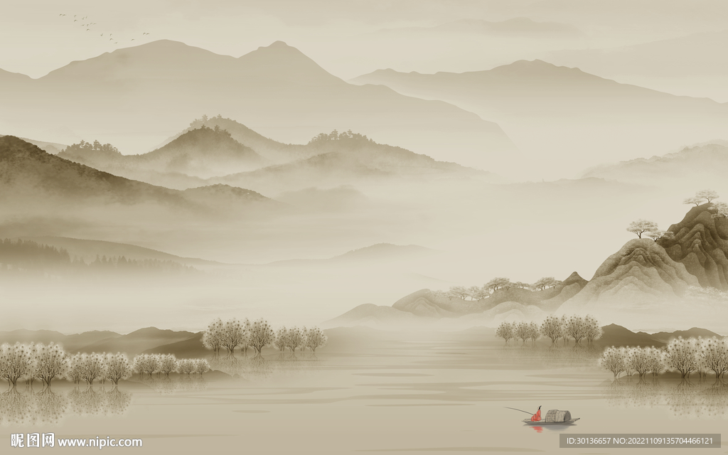 现代 客厅高清山水 tif分层