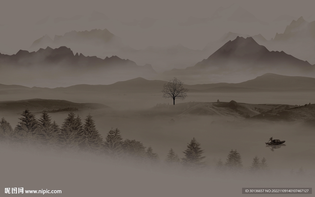 大气 客厅高清山水 tif分层