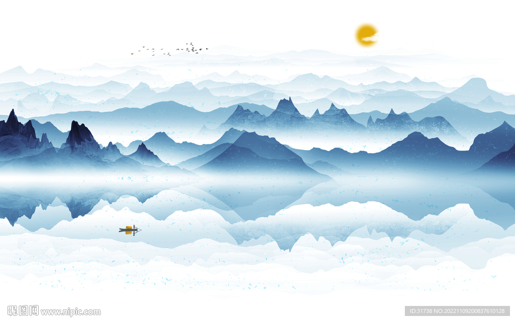 远山群山水墨山水画