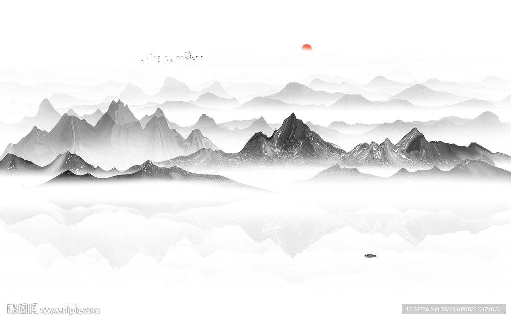 水墨山水画背景墙