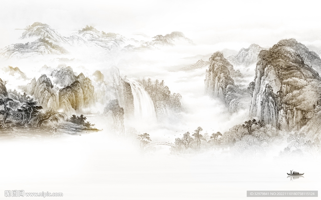 爆款 意境中式山水 tif分层