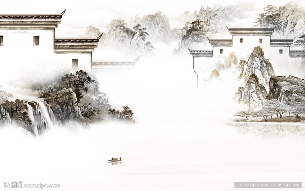 最新 意境中式山水 tif分层