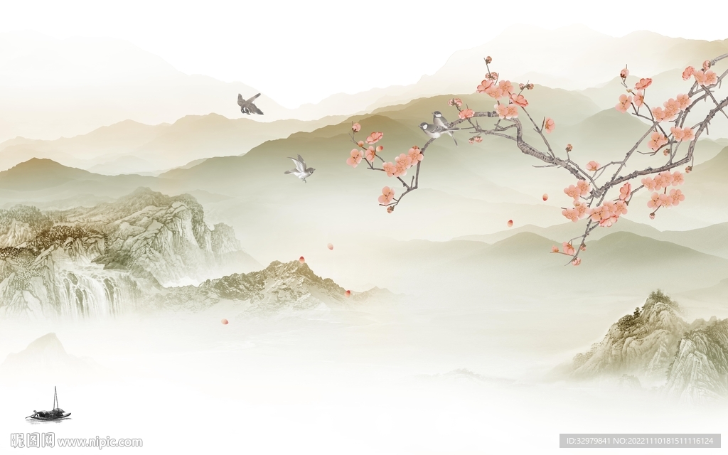 高档 意境中式山水 tif分层