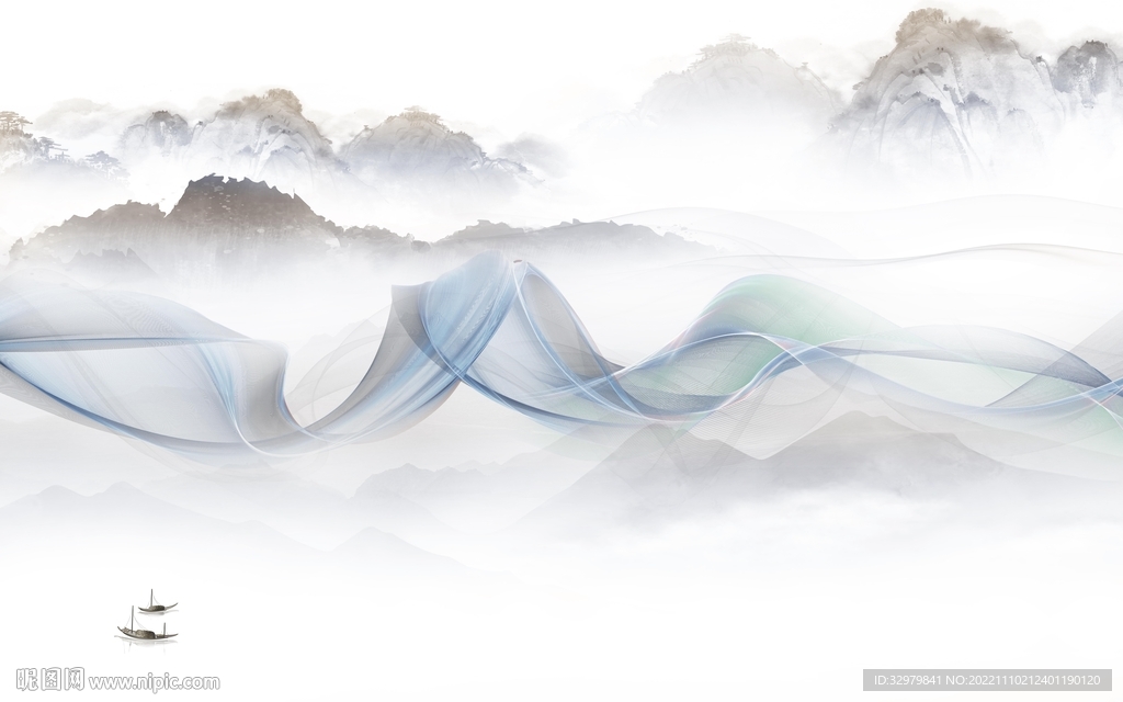简约 意境中式山水 tif分层