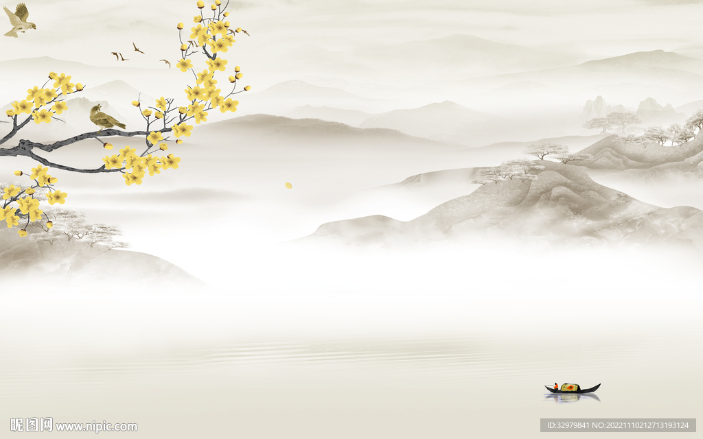 人气 意境中式山水 tif分层