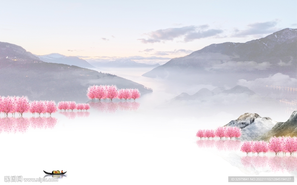 大气 意境中式山水 tif分层