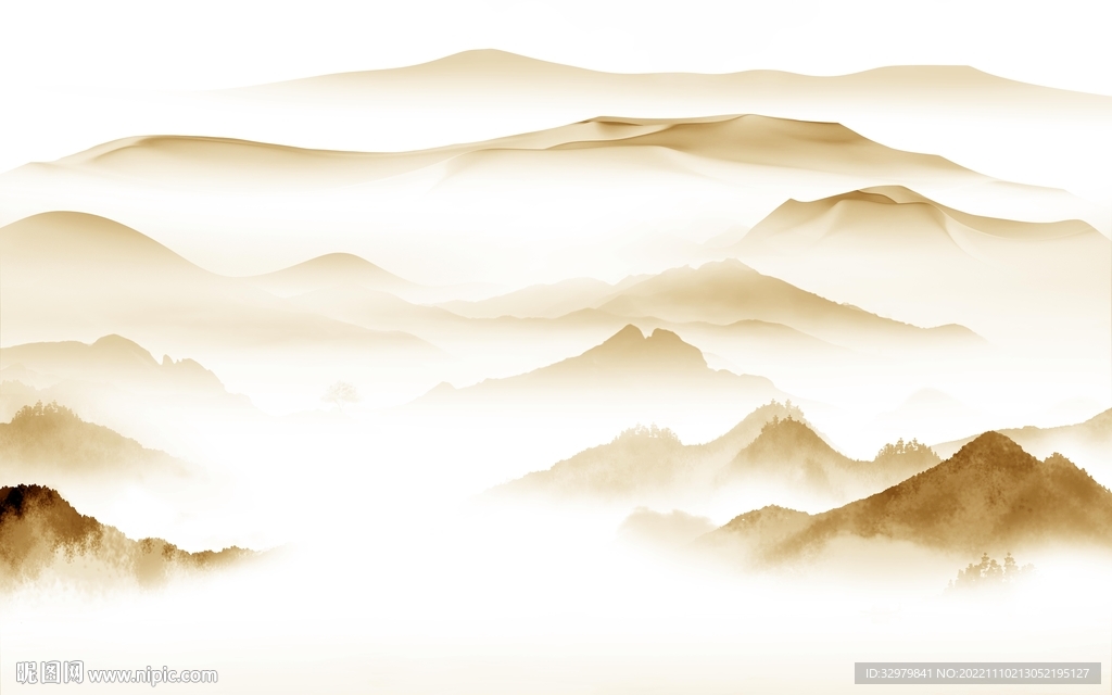 客厅 意境中式山水 tif分层