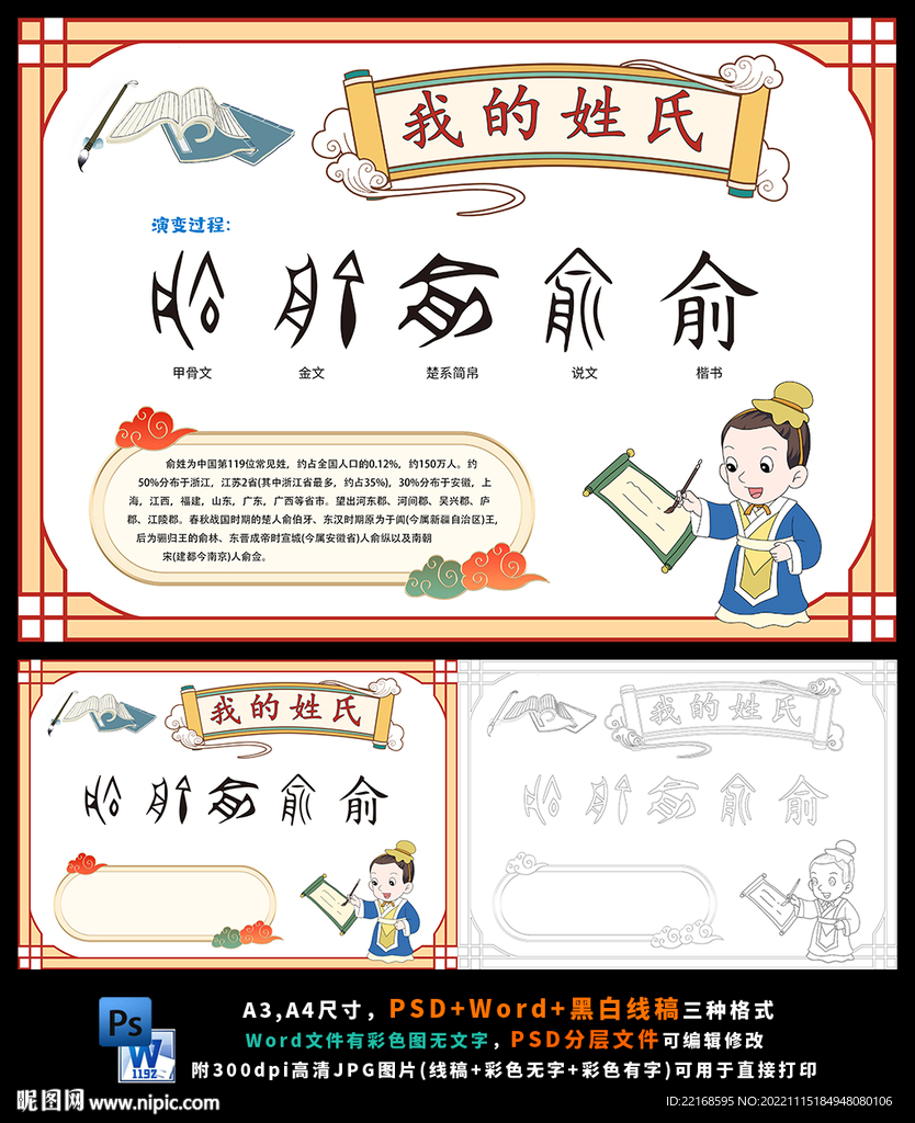 姓氏俞象形文字汉字的演变小报