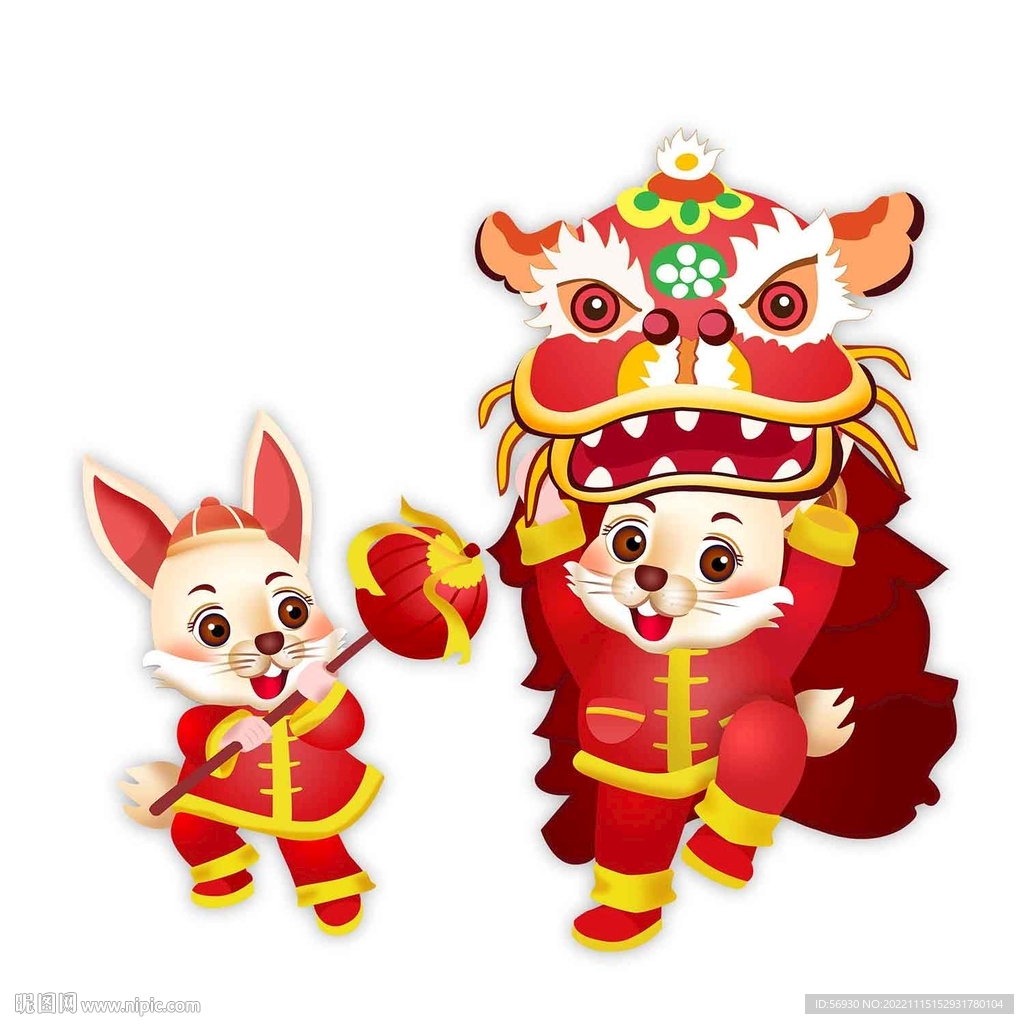 兔年舞狮子新年元素