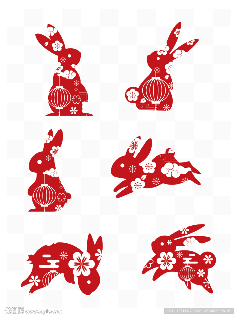 2023年兔年兔子窗花剪影矢量