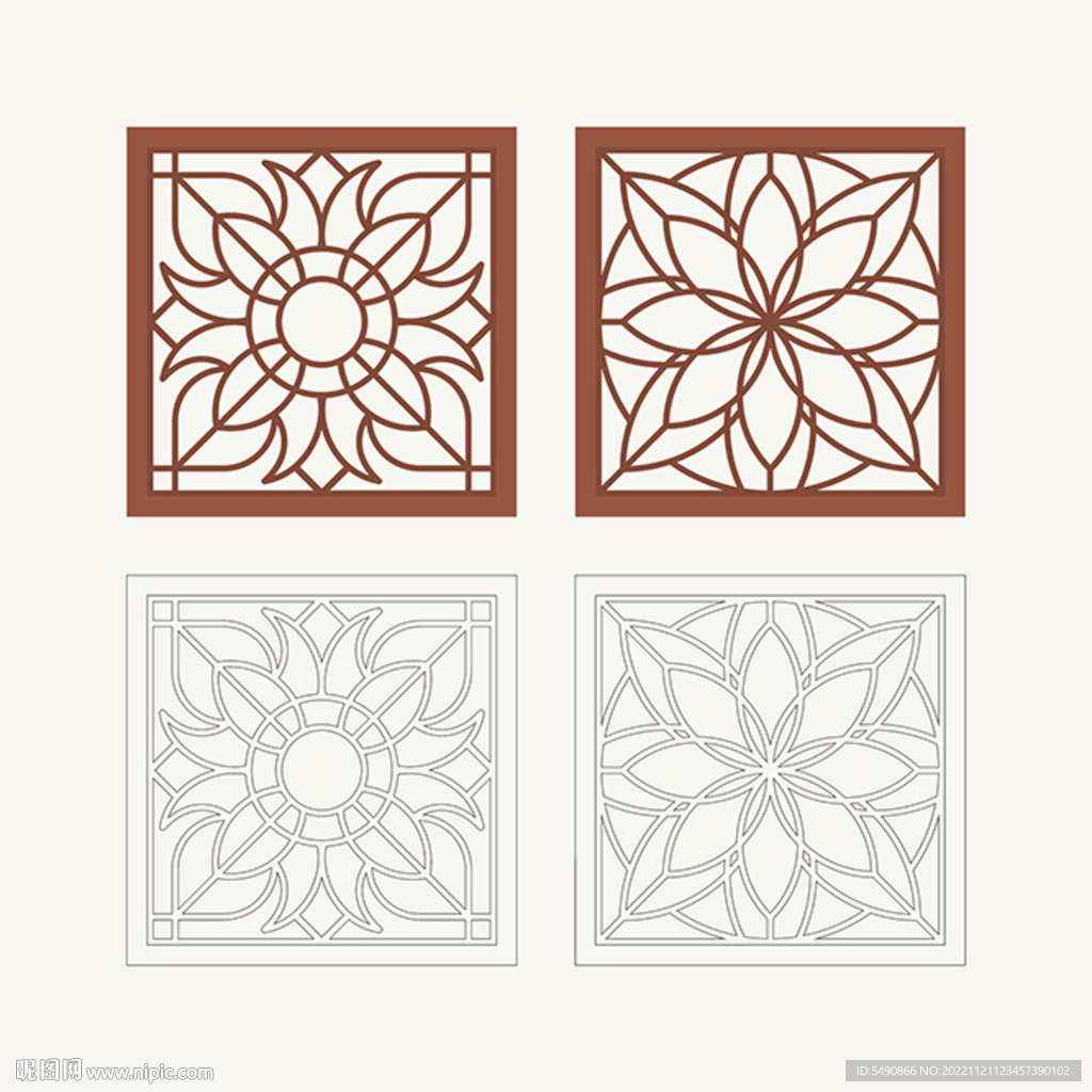 正方形窗花格 花窗 中式图案