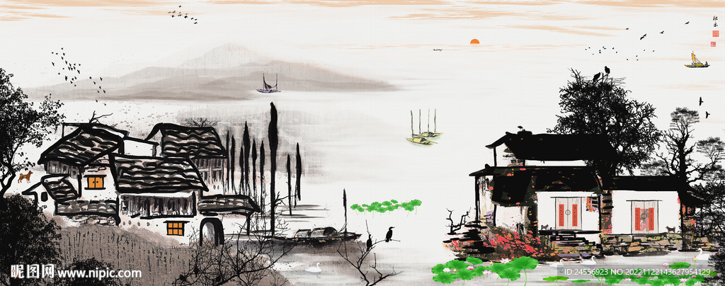 禅境水墨江南山水画