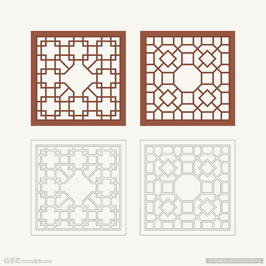 正方形窗花格 花窗 中式图案