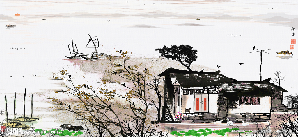 禅境水墨江南山水画