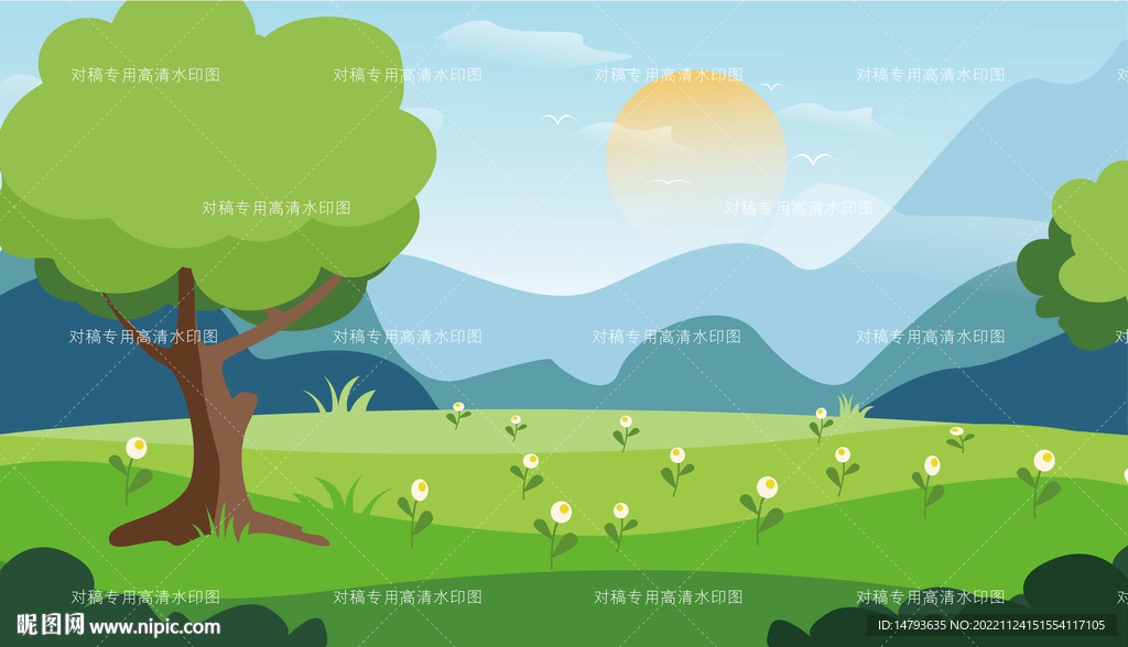 矢量高清儿童插画山水