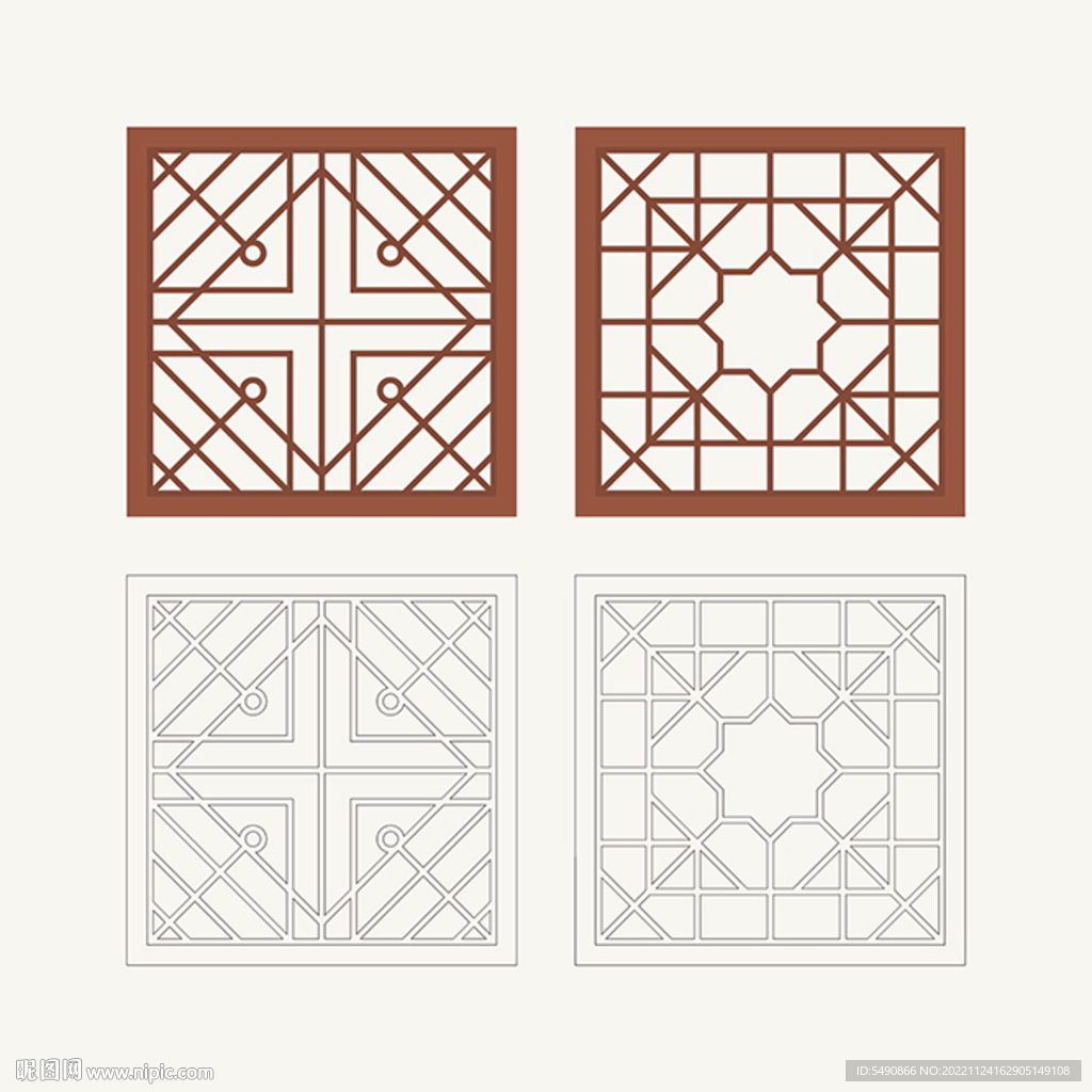 正方形窗花格 花窗 中式图案