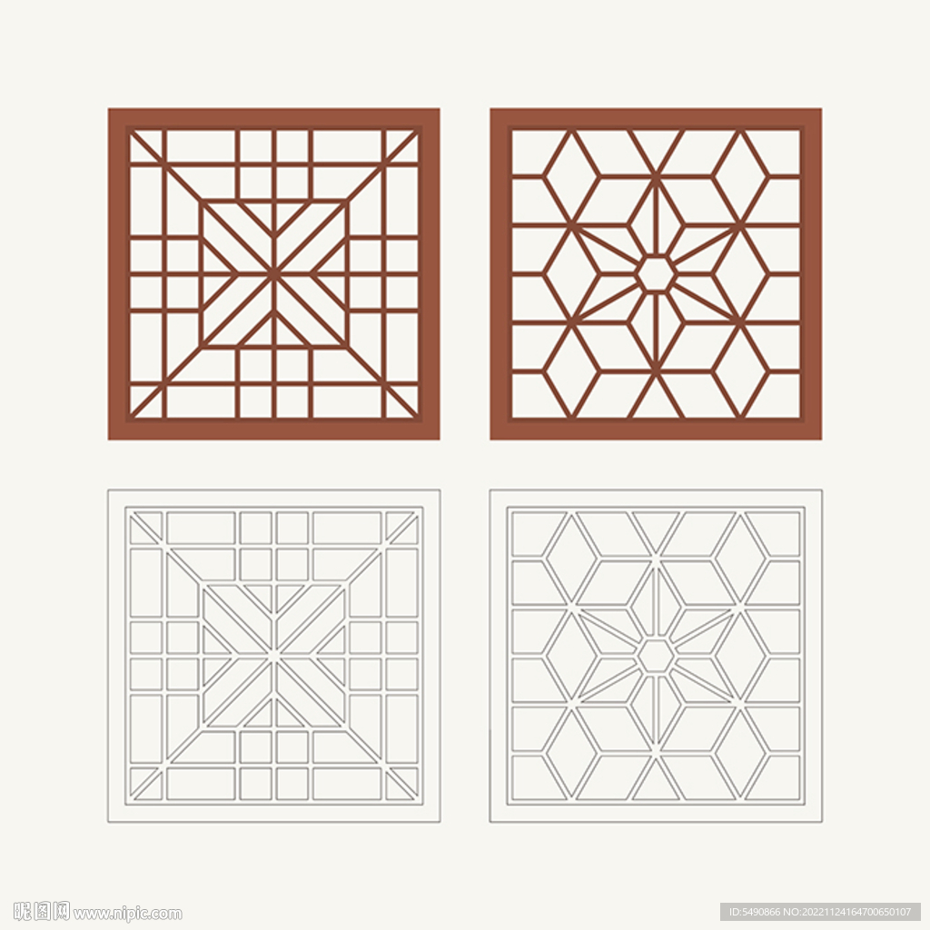 正方形窗花格 花窗 中式图案