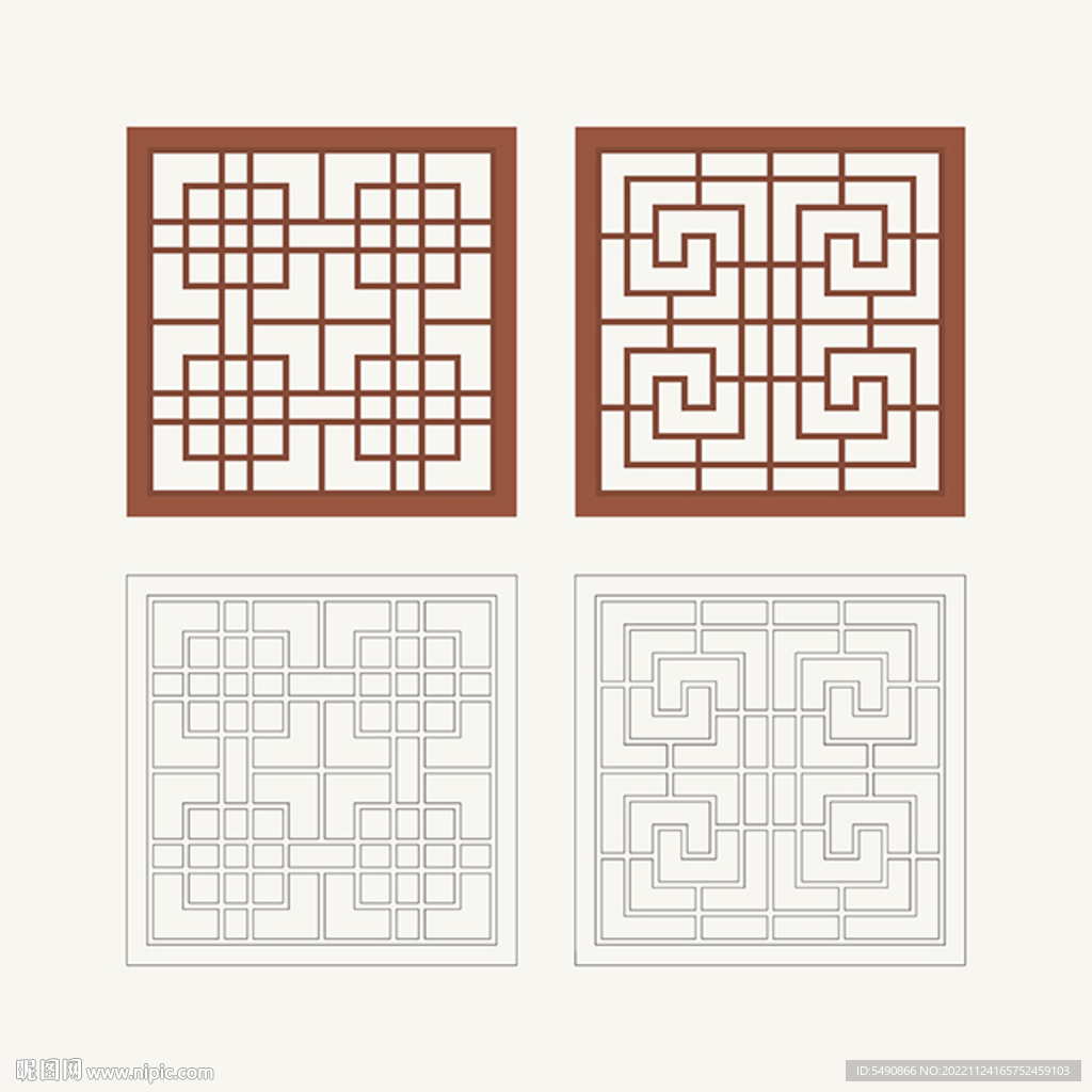 正方形窗花格 花窗 中式图案