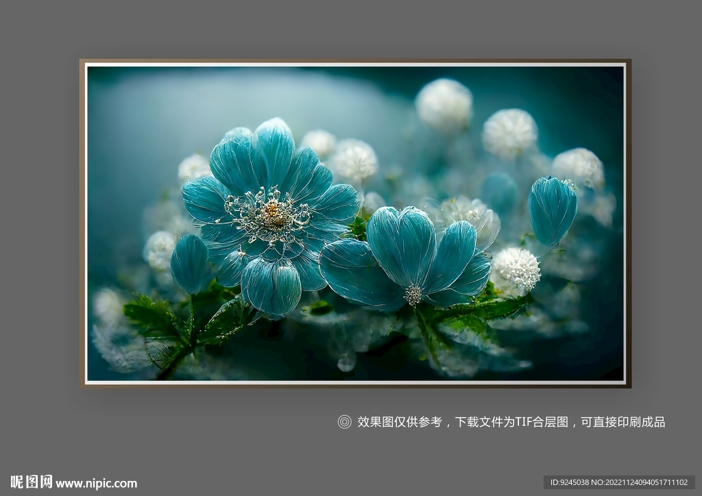 抽象蓝色唯美立体花朵装饰画