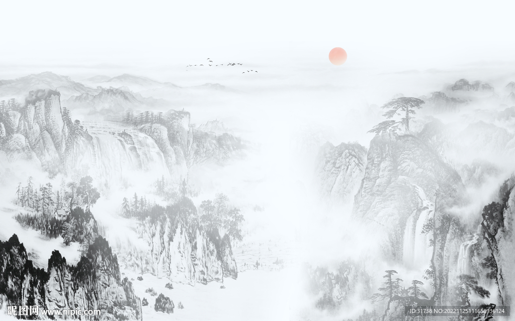 最新意境客厅山水 TIF分层