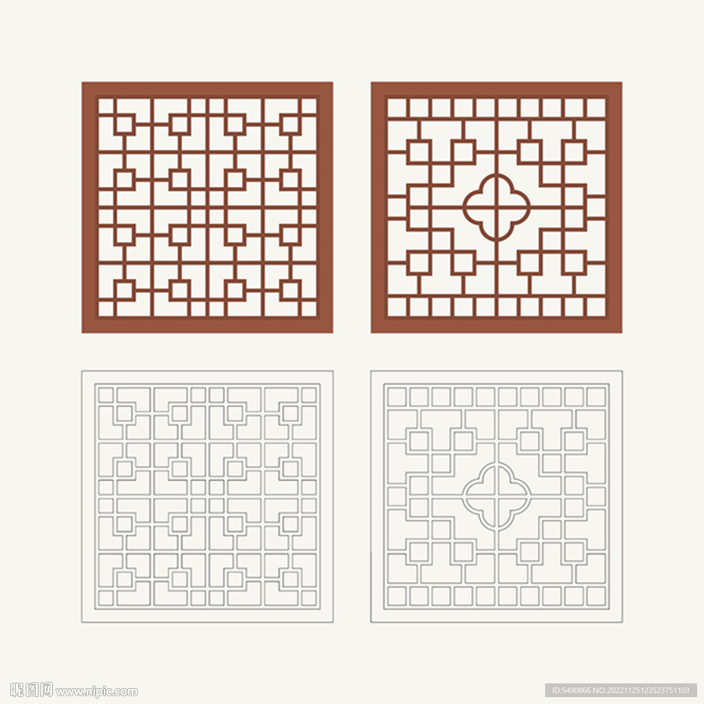 正方形窗花格 花窗 中式图案