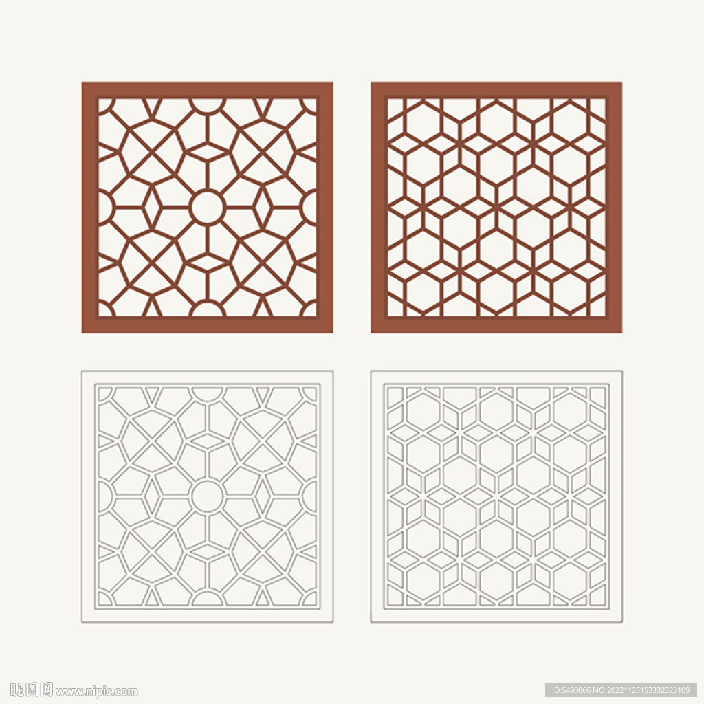 正方形窗花格 花窗 中式图案