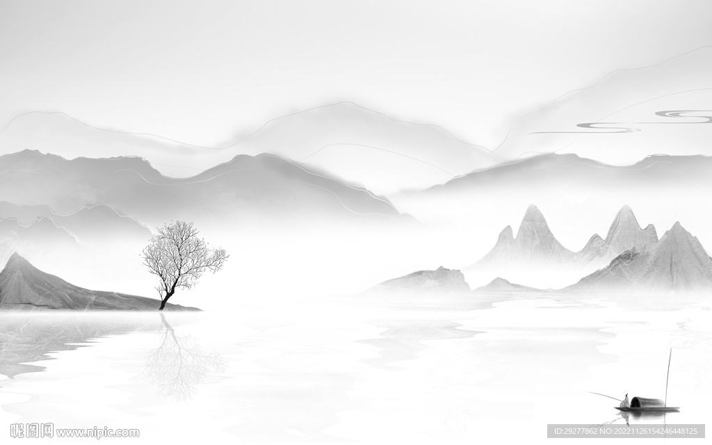 人气 高端灰色山水 tIf分层