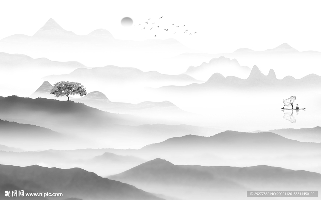 高端 最新灰色山水 tIf分层