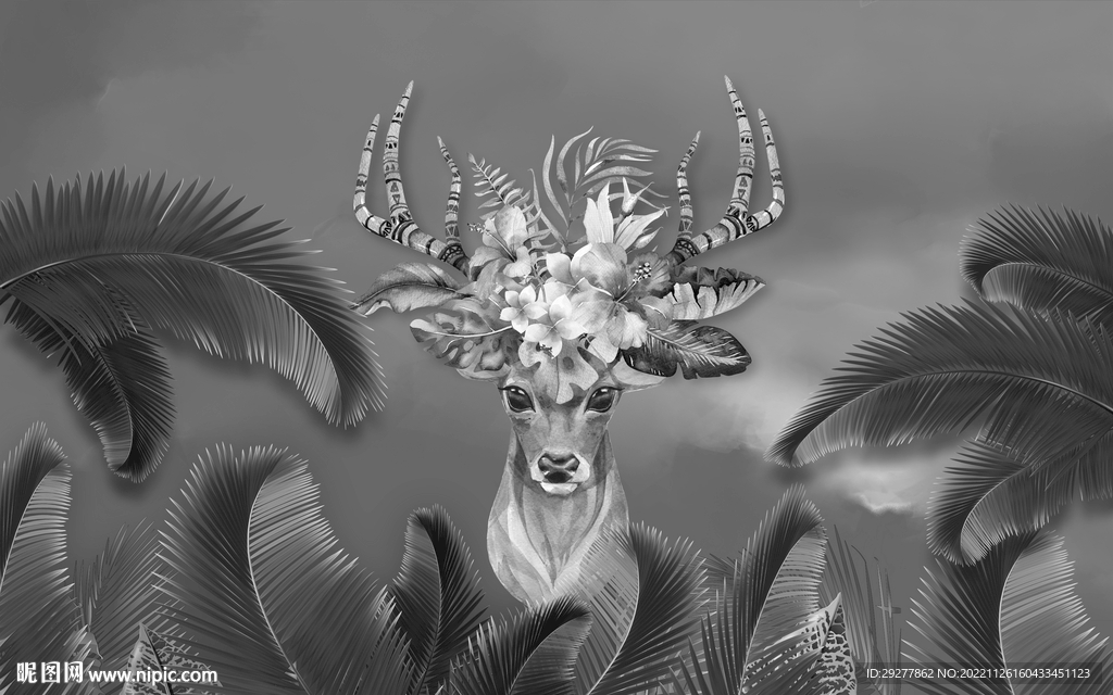 最新灰色背景墙画 TIF分层 