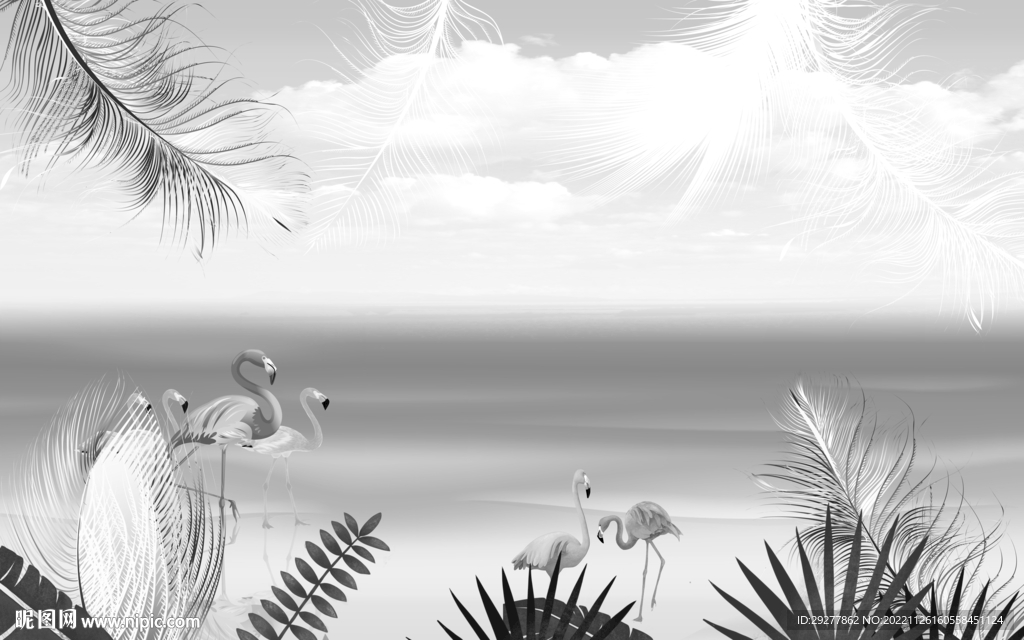 简约 灰色背景墙画 TIF分层