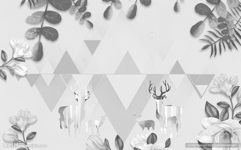 现代 灰色背景墙画 TIF分层