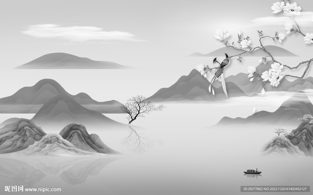 中式 大气灰色山水 TIf分层