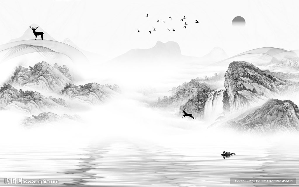 高清 最新灰色山水 tIf分层