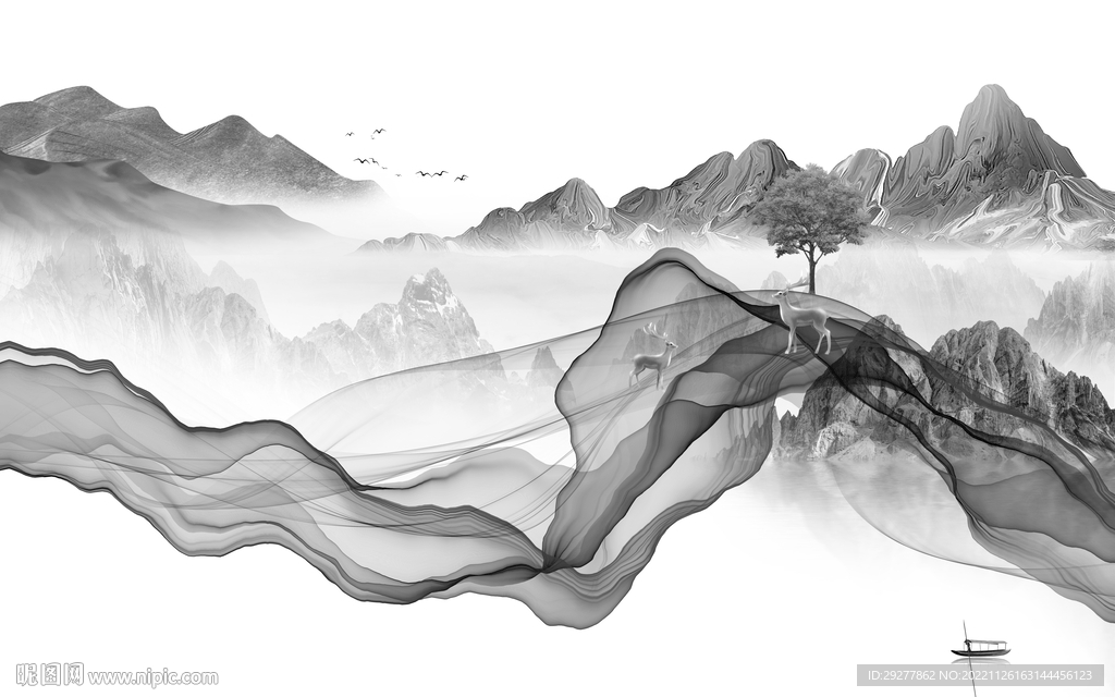 高端 大气灰色山水 TIf分层