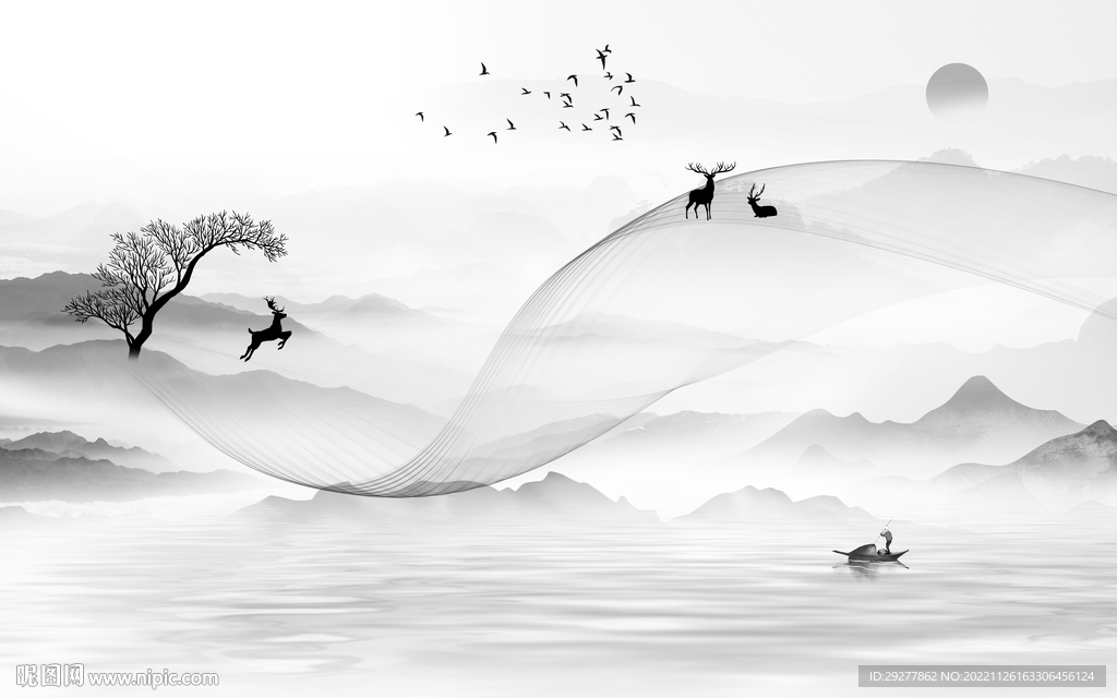 现代大气灰色山水 TIf分层画