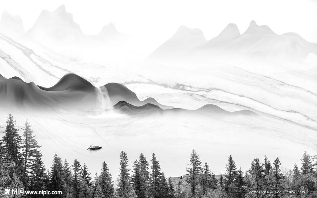 中国风高档灰山水画 tif分层