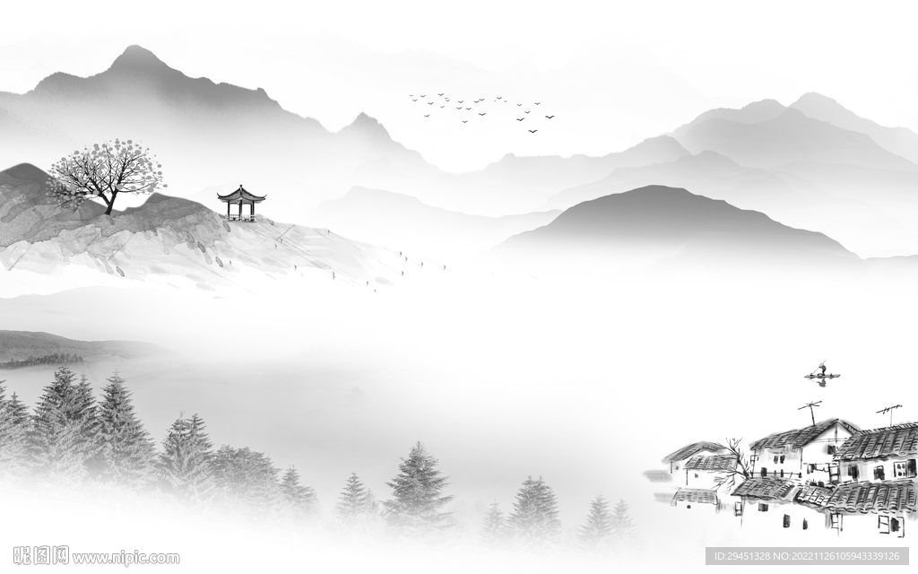 高雅 高档灰山水画 tif分层