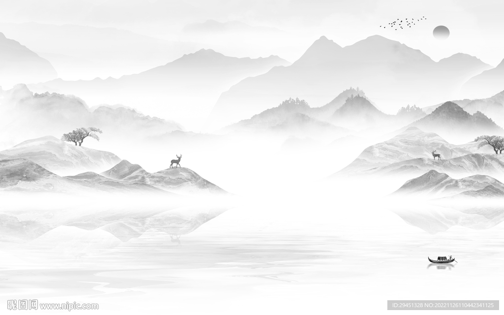 电视 高档灰山水画 tif分层