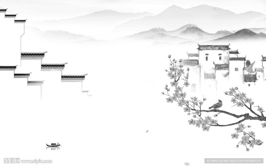 客厅 灰色山水背景 tif分层