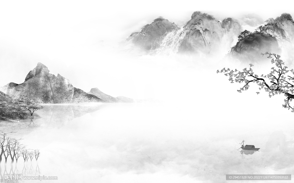 新中式灰色山水背景 tif分层