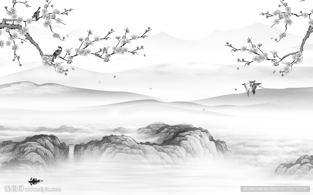 最新 灰色山水背景 tif分层