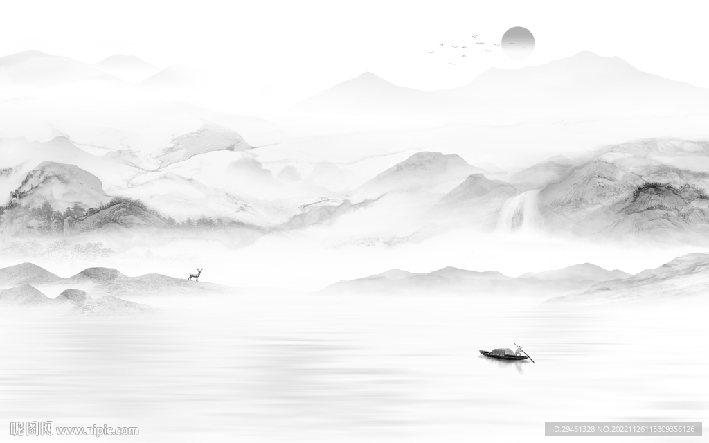 人气 灰色山水背景 tif分层