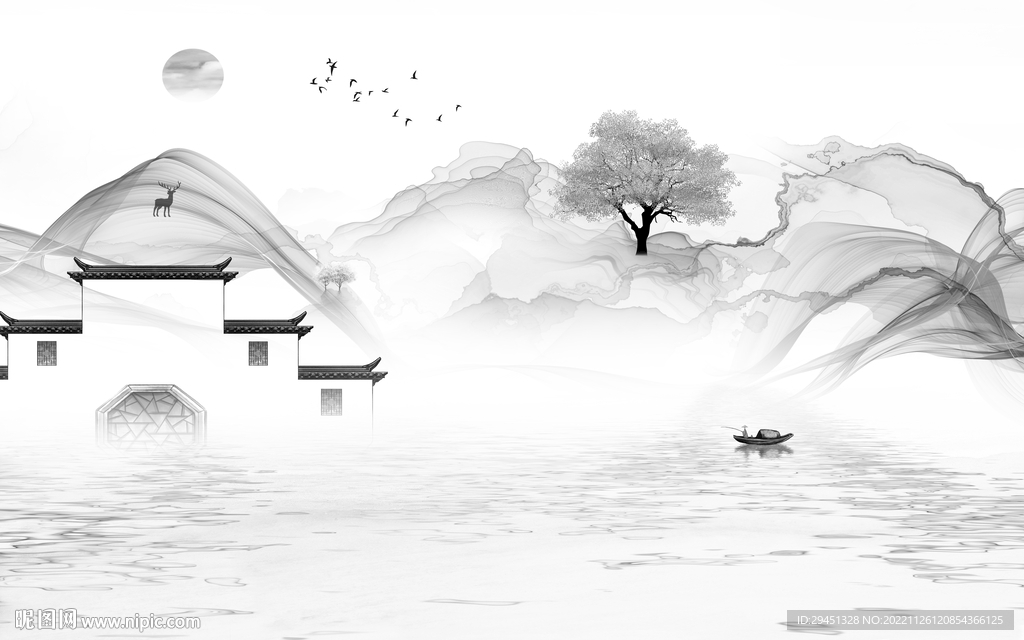 高端 灰色山水背景 tif分层