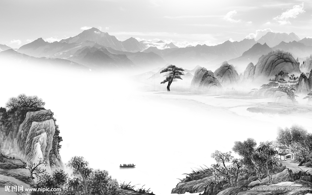 大气 灰色山水背景 tif分层