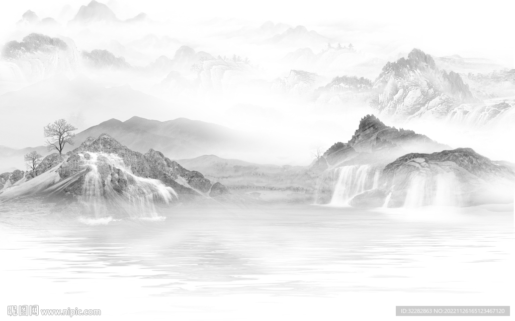 简约 灰色新山水画 tIF分层