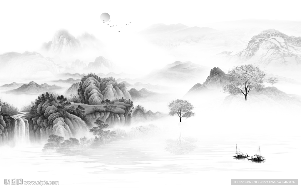 高清 灰色新山水画 tIF分层