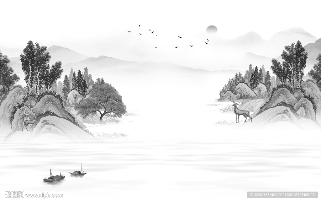 爆款 新款灰色山水 tIF分层